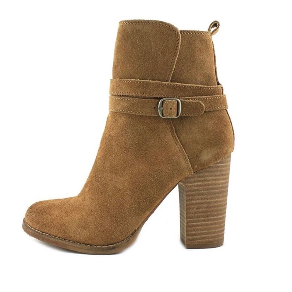 Lucky Brand Brown Suede Leather Block Heel Latonya Booties Sz.8.5 NWOB